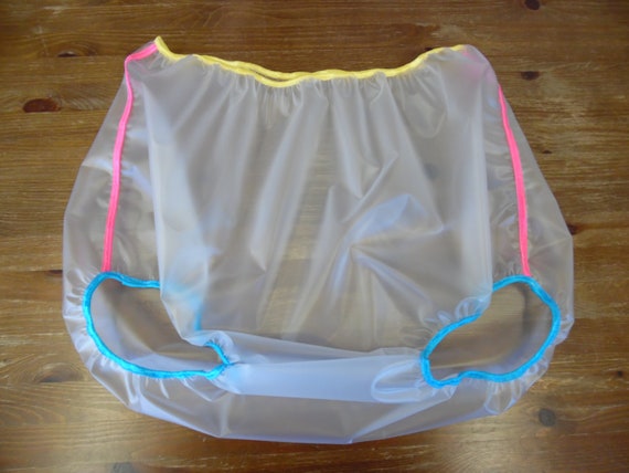 50/52 Hip - Clear Plastic waterproof Pants - Various Coloured Trim