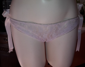Plus Size Soft White Lace Side Tie Knickers Size L 52"/54" Hips - Can be made to measure