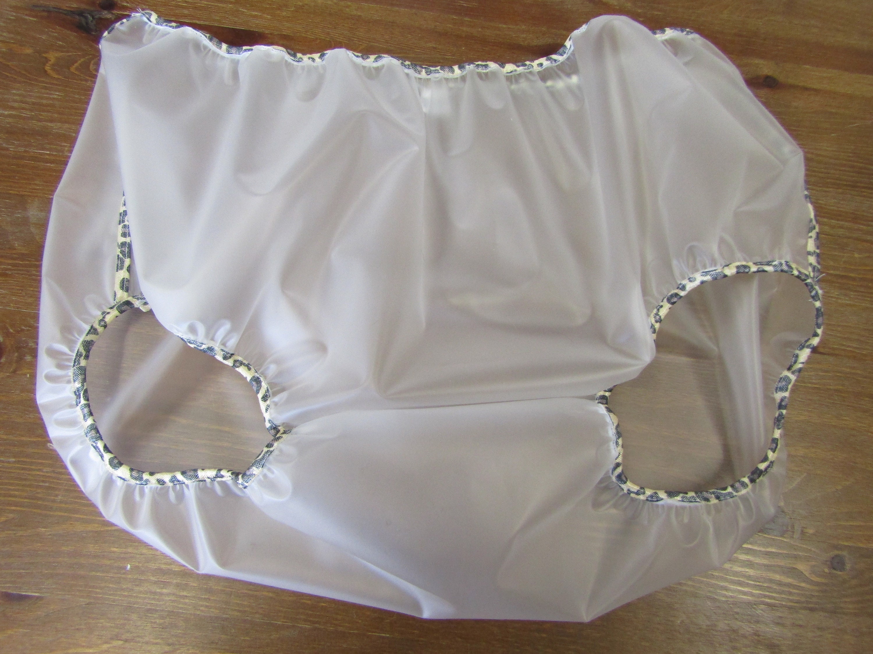 42"/44" Hip - Clear, soft Vinyl, waterproof Pants - Leopard Print trim