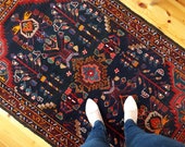 Vintage Cucasian rug, vintage persian rug, bohemian rug, blue rug, small nomadic rug, wool rug, geometric rug, persian carpet, tribal rug