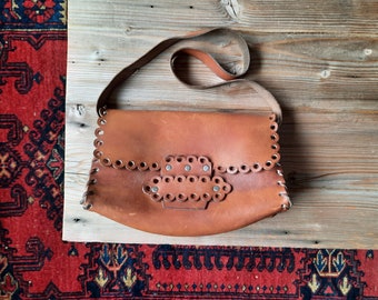 Vintage Leather Purse - Hand Tooled Boho Bag - Small Leather 70s Shoulder Bag - Women's Bag Vintage