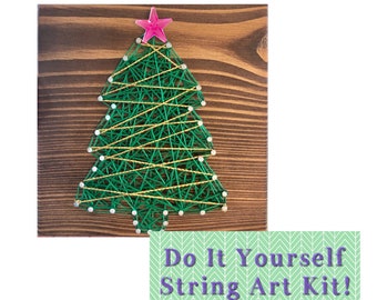 Christmas Tree DIY KIT- String Art Kit 7” by 7”, Pre-Hammered Simple String Art Signs, String Art Beginner, Zoom Call, Kids Craft Gift