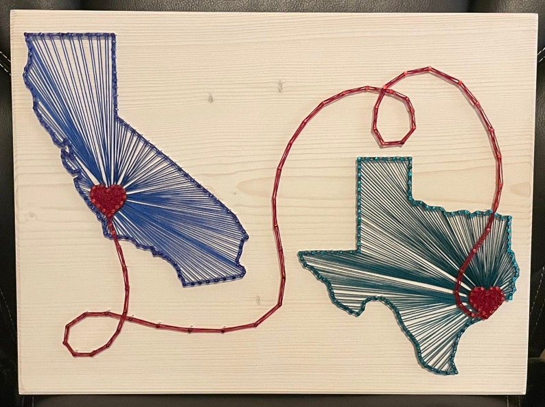 MADE TO ORDER Two State/Country String Art Sign, Connecting States, Two Countries, 2 State Art, Wedding, Anniversary, Moving, Realtor Gift Bild 3