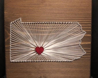 Made To Order- Pennsylvania String Art State Sign, Wood Sign, Wedding gift, Home, State shape, Anniversary, USA Art, Home Sweet Home