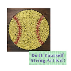 Softball Sports DIY String Art Kit 7x7, Pre-Hammered Craft Kit, Beginner-Friendly, Kids Gift, Simple String Art Sign, Easy Craft Project