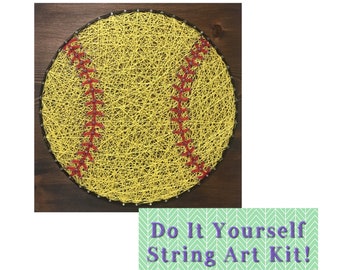 Softball DIY KIT- String Art Kit 7” by 7”, Pre-Hammered Simple String Art Signs, String Art Beginner, Zoom Call, Christmas, Kids Craft Gift