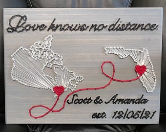 Made To Order- TWO State/Country with Words String Art Sign, Wood Sign, Connecting, Two Countries, Wedding Gift, Cotton Anniversary, Realtor