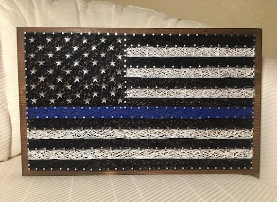 MEDIUM 9x15 Thin Blue Line American Flag, USA, Patriotic Wall Art, Police Badge, LEO Officer, Firefighter, Country Flag
