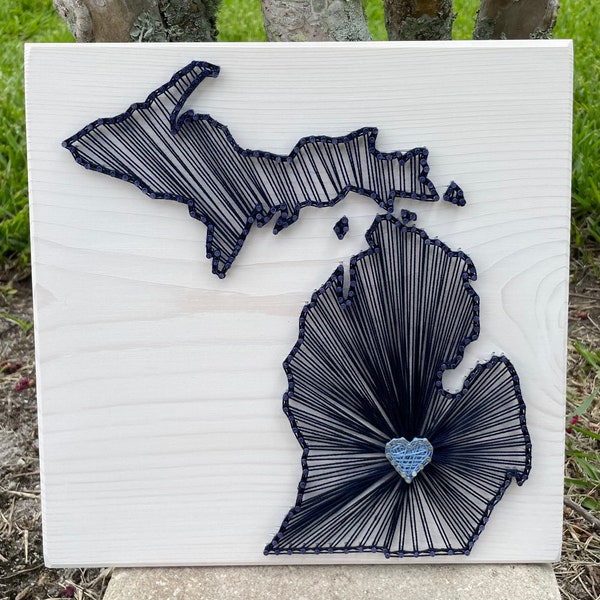 Made To Order - Michigan String Art State Sign, Wood Sign, Wedding gift, Home state, State shape, Anniversary, USA, Home Sweet Home, Detroit