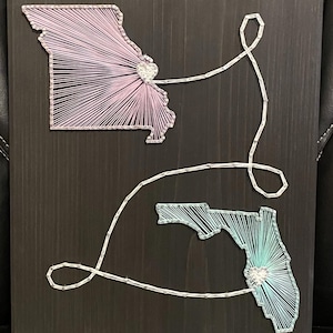 BESTSELLER, Custom Two State Country String Art, Wooden Wall Sign, Connecting States or Countries, Perfect Wedding Gift, Cotton Anniversary