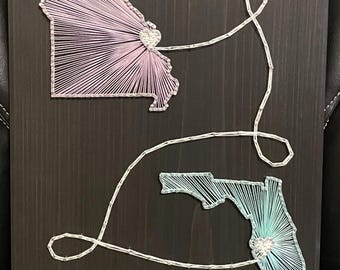 BESTSELLER, Custom Two State Country String Art, Wooden Wall Sign, Connecting States or Countries, Perfect Wedding Gift, Cotton Anniversary