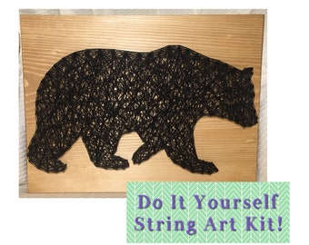 Bear Forest Animal DIY String Art Kit 7x7, Pre-Hammered Craft Kit, Beginner-Friendly, Kids Gift, Simple String Art Sign, Easy Craft Project