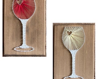 MADE TO ORDER- Single Wine Glass String Art, Wine Lover, Red Wine, Sommelier, Wine Tasting, Kitchen Decor, Gallery, Chardonnay, White wine