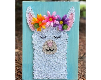 Made to Order- Llama Spring String Art, Floral Animal Wall Decor, Alpaca Art, Nursery, Christmas gift, Unique present