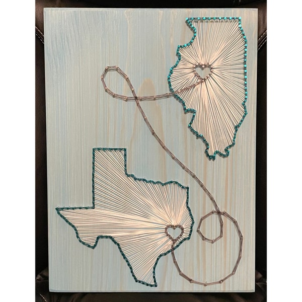 MADE TO ORDER  Two State/Country String Art Sign, Wood Sign, Connecting States, Two Countries, Wedding Gift, Cotton Anniversary, Realtor