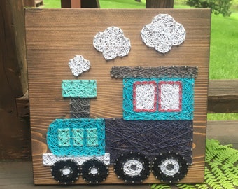 Made To Order - Train String Art, Nursery Decor, Boy Bedroom, Engineer, Choo Choo Train, Baby Gift, Christmas Gift, Christmas Present