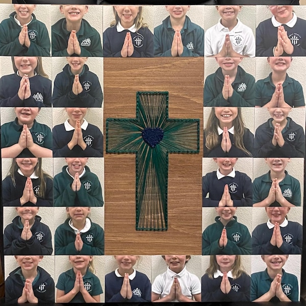 School Class Photos Collage String Art, Auction Item, Family Gift, Mother’s Day Present, Decoupage Art, Cross Art, Religious
