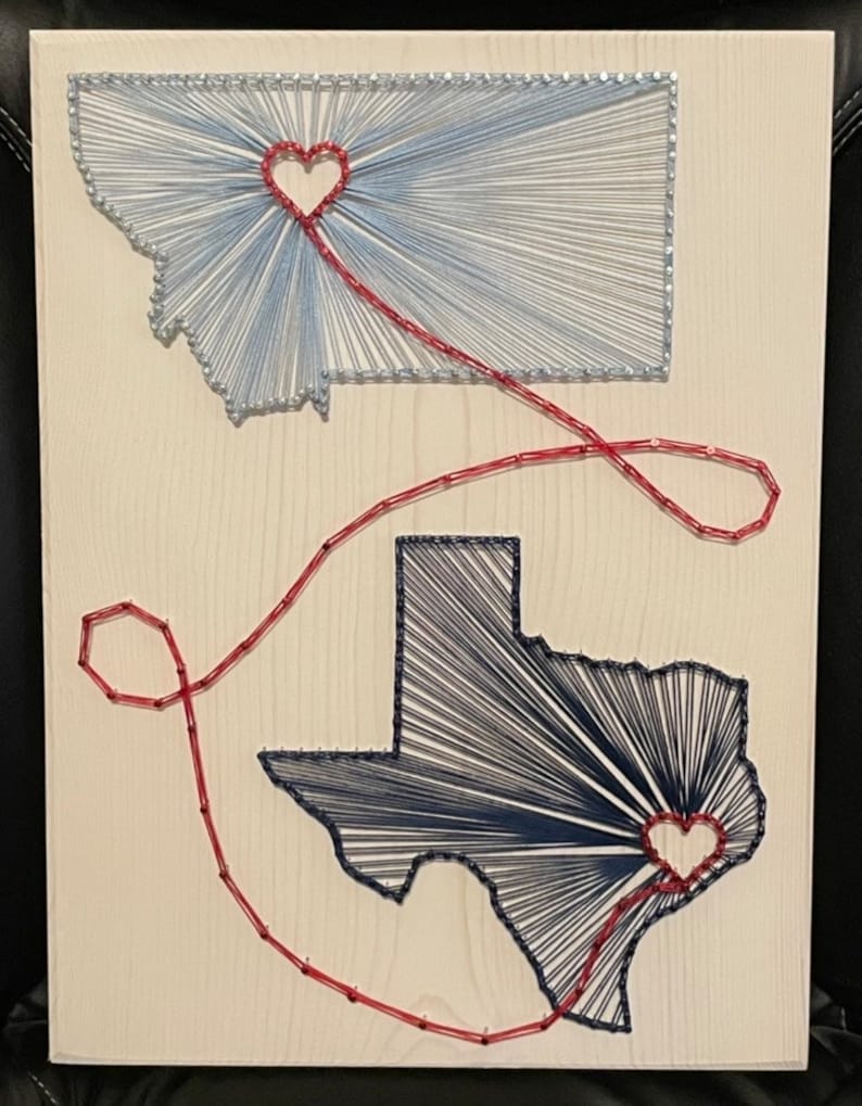 MADE TO ORDER Two State/Country String Art Sign, Connecting States, Two Countries, 2 State Art, Wedding, Anniversary, Moving, Realtor Gift Bild 1
