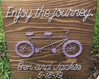 Made To Order - LARGE Wedding Bicycle String Art, Journey, Wedding Anniversary Gift, Love Wall Decor, Tandem Bike, Cycling, Valentine's Day
