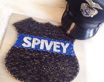 Police Badge String Art Sign, LEO, Thin Blue Line, Officer Gift, Police Shield, Firefighter, Gifts for Him, Fathers Day, Gift for Dad