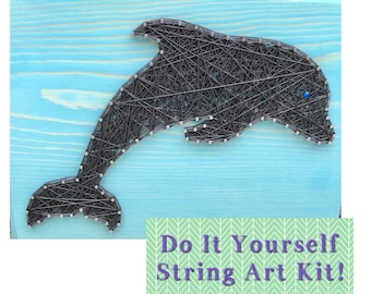 Dolphin DIY KIT- String Art Kit 7” by 7”, Pre-Hammered Simple String Art Signs, String Art Beginner, Zoom Call, Christmas, Kids Craft Gift