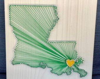 Made To Order - Louisiana String Art State Sign, Wood Sign, Wedding gift, State shape, Anniversary, USA Art, Home Sweet Home, New Orleans