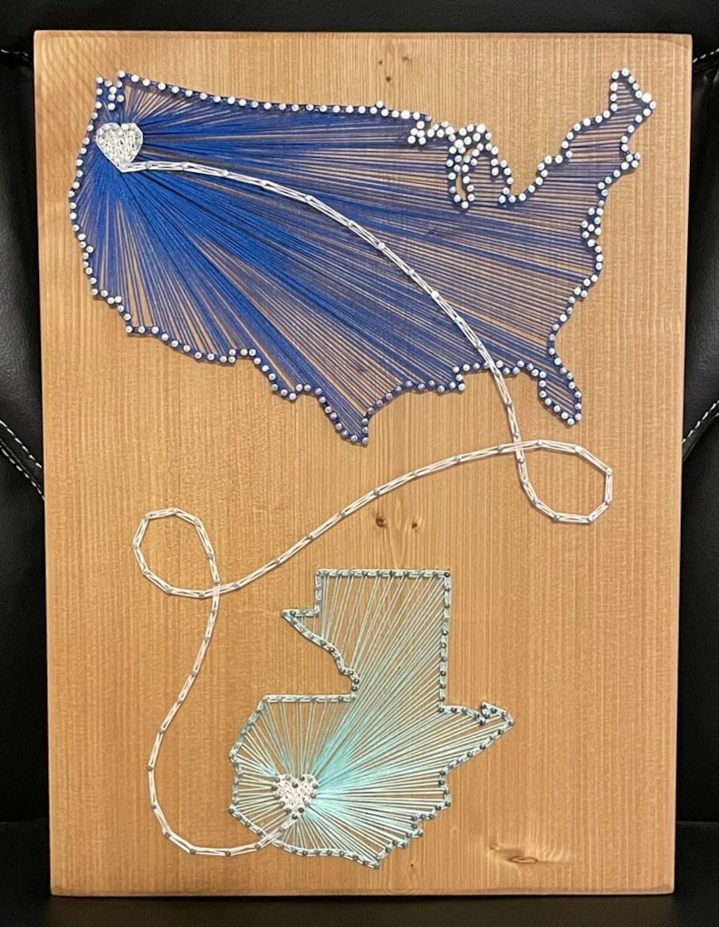 MADE TO ORDER Two State/Country String Art Sign, Wood Sign, Connecting States, Two Countries, Wedding Gift, Cotton Anniversary, Realtor image 5