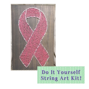 Fight Cancer Ribbon DIY String Art Kit 7x7, Pre-Hammered Craft Kit, Beginner-Friendly, Kids Gift, Simple String Art Sign, Easy Craft Project