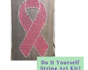 Cancer Ribbon DIY KIT- String Art Kit 7” by 7”, Pre-Hammered Simple String Art Signs, String Art Beginner, Zoom Call, Kids Craft Gift