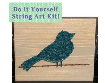 Bird DIY KIT- String Art Kit 7” by 7”, Pre-Hammered Simple String Art Signs, String Art Beginner, Zoom Call, Christmas, Kids Craft Gift