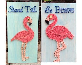 Made To Order- SET of Two Flamingos String Art Signs, Pink Flamingos, Birds, Nursery Art, Baby Shower Gift, Beach