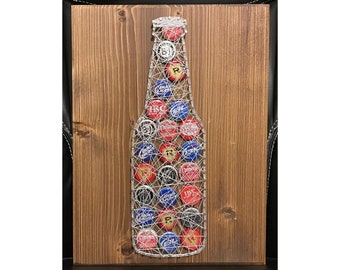 Ready To Ship- Bottle Cap String Art Sign, Beer Bottle, Soda Bottle, Unique Wall Art, Gallery Wall, Recycled, Upcycled, Handmade, Caps