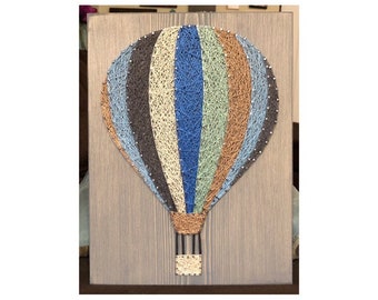 MADE TO ORDER- Hot Air Balloon String Art, Balloonist, Pilot, Flight, Nail Art, Thread Art, String and Nails, Handmade, Custom