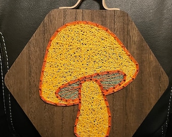 Ready To Ship- Retro Mushroom String Art Sign, Girls Bedroom Decor, Nursery Art, Woodlands Art