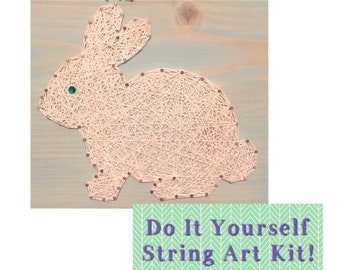 Bunny Rabbit DIY KIT- String Art Kit 7” by 7”, Pre-Hammered Simple String Art Signs, String Art Beginner, Zoom Call, Kids Craft Gift