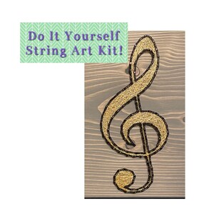 Treble Clef Music DIY String Art Kit 7x7, Pre-Hammered Craft Kit, Beginner-Friendly, Kids Gift, Simple String Art Sign, Easy Craft Project