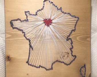 MADE TO ORDER- France String Art Sign, Wood Sign, Wedding gift, Home, Country shape, Anniversary, Home Sweet Home, Paris