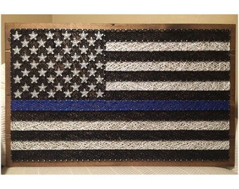LARGE 15x24 Thin Blue Line USA Flag String Art, American Flag, Police, Sheriff, LEO, Firefighter, Patriotic, Country Flag