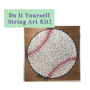 Baseball Sports DIY String Art Kit 7x7, Pre-Hammered Craft Kit, Beginner-Friendly, Kids Gift, Simple String Art Sign, Easy Craft Project