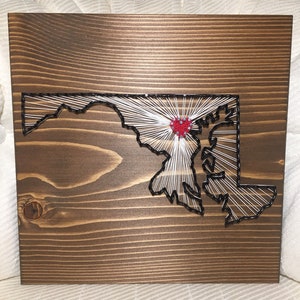 Maryland String Art State Sign, Wood Sign, Wedding gift, State shape, Anniversary, USA Home Sweet Home, Baltimore