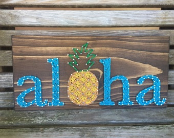 Made To Order Aloha Pineapple String Art, Welcome Sign, Hawaii Decor, Wall Art, birthday gift, Luau, Maui, Big Island, Honolulu, Mothers Day