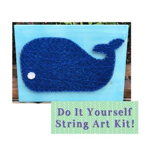 Whale Ocean Animals DIY String Art Kit 7x7, Pre-Hammered Craft Kit, Beginner-Friendly, Kids Gift, Simple String Art Sign, Easy Craft Project