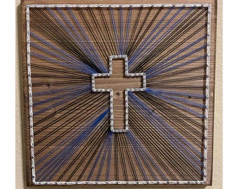 MADE TO ORDER- Cross Burst Police Officer String Art, Thin Blue Line Family, Religious Decor, Crucifix, Christian Church Art, Mothers Day