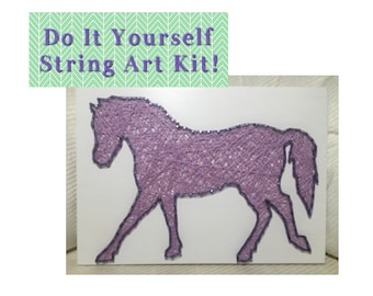 Horse Pet DIY String Art Kit 7x7, Pre-Hammered Craft Kit, Beginner-Friendly, Kids Gift, Simple String Art Sign, Easy Craft Project