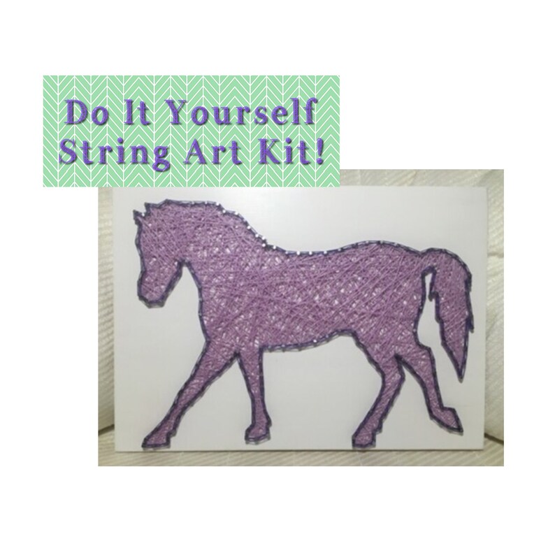 Horse DIY KIT String Art Kit 7 by 7, Pre-Hammered Simple String Art Signs, String Art Beginner, Zoom Call, Christmas, Kids Craft Gift image 1