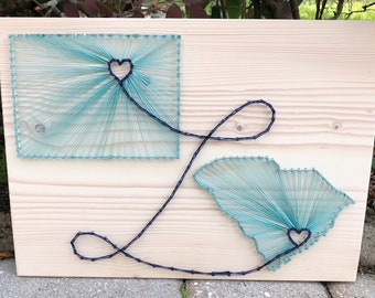 MADE TO ORDER  Two State/Country String Art Sign, Wood Sign, Connecting States, Two Countries, Wedding Gift, Cotton Anniversary, Realtor