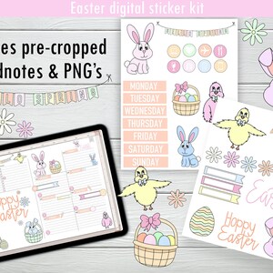 Ostern Aufkleber Blatt digitale Aufkleber Goodnotes Aufkleber PNG Clipart Hasen Küken Ostern Korb digitale Planer Goodnotes Planer Plan