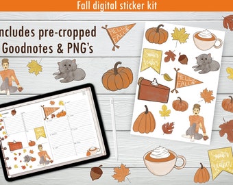 Fall Autumn Sticker Sheet Digital Stickers Goodnotes Stickers PNG's Clipart goodnotes planner digital planning plant stickers Fall Pumpkin