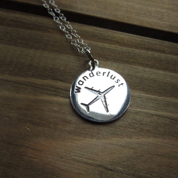 Sterling silver wanderlust pendant necklace / wanderlust charm necklace / airplane charm / adventure pendant / travel necklace / wanderlust