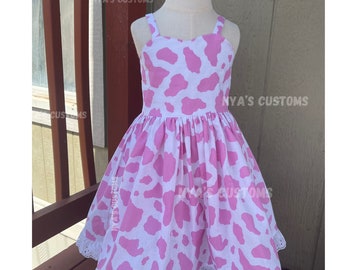 Baby girl cow print dress, cowgirl smash cake dress, rodeo pageant dress, western pink dress, toddler girl pink dress, farm theme birthday